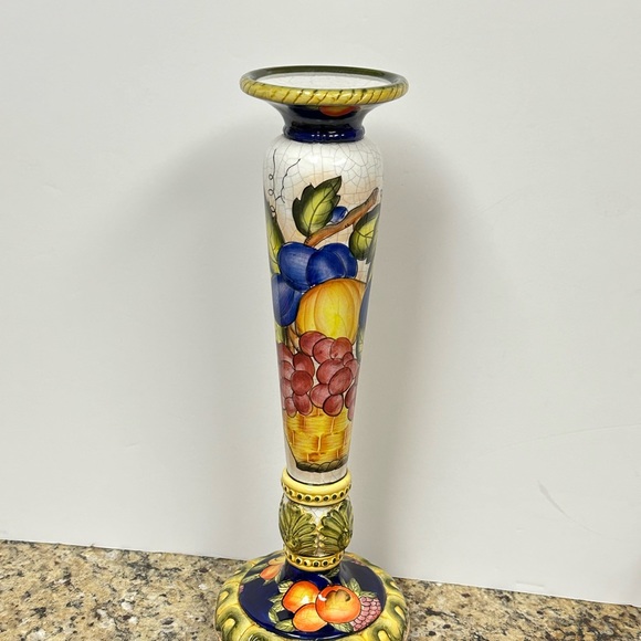 Vintage Hand painted Ceramic Candleholder with Fruits Motif - Picture 6 of 16